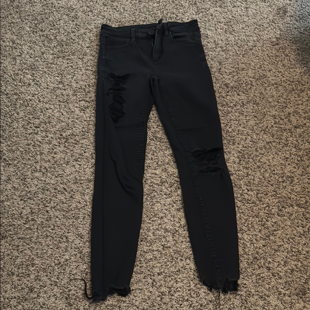 American Eagle Black Distressed Skinny Jeans